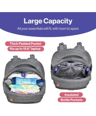 BabbleRoo Large Diaper Bag Backpack - Dark Grey with Changing Mat Pacifier Bag & Stroller Straps | International Shipping Available - Buy Online on GoSupps.com