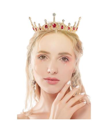 Forsylvanas Gold Baroque Crown - Crystal Vintage Princess Queen Tiara for Women Girls | Bridal Wedding Prom Hair Accessory (Gold Red) - Buy Online on GoSupps.com