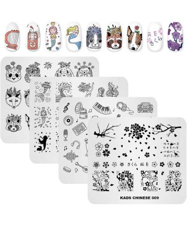 Kads 4PC Animal & Floral Nail Art Stamp Plates Set - Mermaid Guitar & Panda Patterns for Fashionable Manicure Design - Buy Online on GoSupps.com