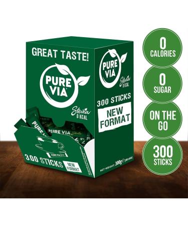 Pure Via - Stevia - Sticks - Zero Calories Zero Sugar 300 sticks - Natural Alternative to Sugar | 300g - Buy Online on GoSupps.com