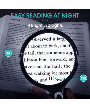 Large 5X 15X Handheld Illuminated Magnifying Glass with Light, LED Lights, Storage Bag & Clean Cloth - Ideal for Seniors, Reading, Inspection, and Exploring - Buy Online on GoSupps.com