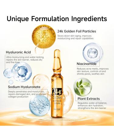 24K Gold Serum Ampoule Anti Aging 24K Gold Serum for Face Moisturizes & Soothes Skin Boosts Firmness & Hydration Golden Foil Particles Reduces Fine Lines Wrinkles Dryness 3 Boxes of 21 - Buy Online on GoSupps.com