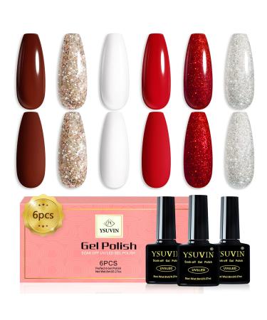 Yueshop 6 PCS Gel Nail Polish Kit - Red Burgundy Nail Polish Red Glitter Silver Sparkle Gel Nail Polish Soak Off UV Gel Nail Lamp Varnish Manicure Kit For Valentines Beauty Gift (6PCS 8ml) - Buy Online on GoSupps.com