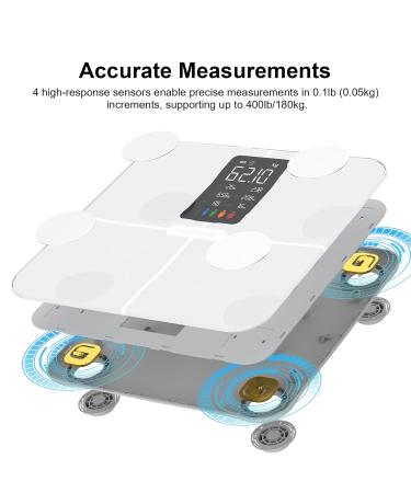 Healthkeep Body Fat Scale with Large VA Display 15 Body Datas with Heart Rate Smart Weight Scale Compatible with iOS & Android Max 400lb/180kg/28st 28cm White - Buy Online on GoSupps.com
