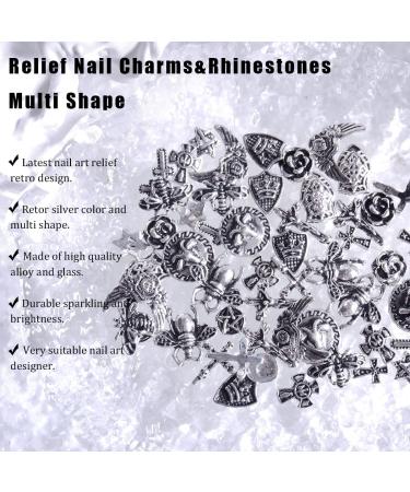 100pcs Vintage Silver Cross Black Rhinestone 3D Nail Charms for Acrylic Art - DIY Nail Supplies Decoration Punk Metal Alloy Gems - Buy Online on GoSupps.com