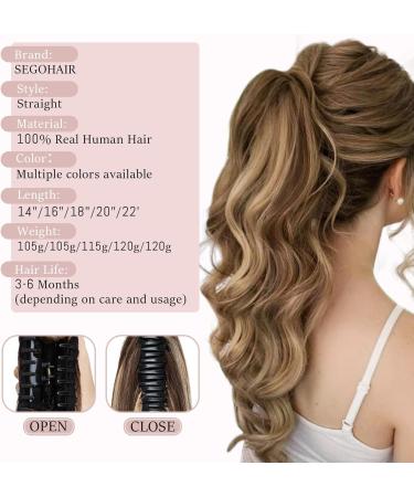 SEGOHAIR Claw Clip Ponytail Hair Extensions Human Hair 22 Inch Ponytail Extension Natural Real Hair Straight Remy Hair Extensions-Dark Chocolate Brown with Strawberry Honev Blonde(130g) - Buy Online on GoSupps.com