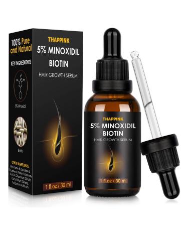 Minoxidil 5% Hair Growth Serum Oil Biotin Hair Regrowth Treatment for Scalp Hair Loss Hair Thinning, Hair Growth Serum for Men Women 1 fl.oz Black