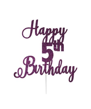 LissieLou Happy 5th Birthday Cake Topper in Pretty Glitter Card Made in the UK - Dark Purple
