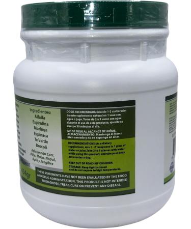 JUGO Verde (Green King Powder) Super Detox 16 oz Dietary Supplement 100% Natural Vegan no Gluten no sugars Bye Bye LONJITA Green Tea Moringa Spinach and More Fiber - Buy Online on GoSupps.com