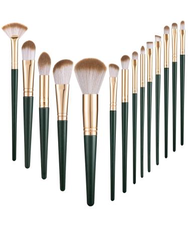 Melliex 14 pieces brush set make -up professional make -up brush synthetic cosmetic brush set for powder foundation eyeshadow blush green