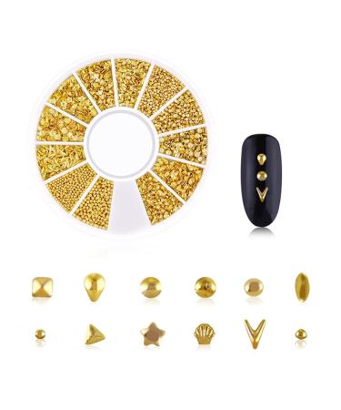 JERCLITY 6 Boxes Metal Gold Nail Charms Nail Studs 3D Art Jewelry Decoration with Tweezers and Wax Pencil - Acrylic Nails Rivets - Buy Online on GoSupps.com