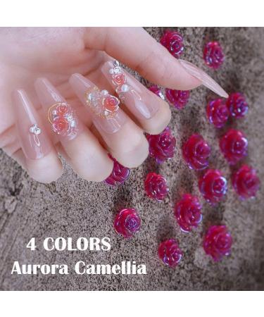 4 Colors Flowers Design Elegant Charms 3D White Acrylic Aurora Camellia Nail Art Decorations(blue) - Buy Online on GoSupps.com