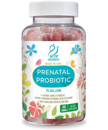 ACTIF Prenatal Probiotic Gummies 75B CFU 20 Strains - Immunity & Gut Support, Zero Nausea, USA Made - 60 Strawberry Flavored - Buy Online on GoSupps.com