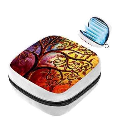 GIAPB Sanitary Napkin Storage Bag Period Bag Tampon Bag Makeup Bag Pad Pouch Abstract Art Tree and Leaf Color49