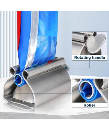 Zivacate 2 Pack Stainless Steel Toothpaste Tube Squeezer & Dispenser - Effortless Toothpaste Tube Rolling with Holder Seat Function - Buy Online on GoSupps.com