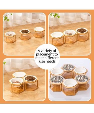 Lusifaco Set of 3 Single Elevated Cat Bowls with Bamboo Stand - 13 oz Ceramic Raised Food Water Dishes for Cats and Small Dogs - Buy Online on GoSupps.com