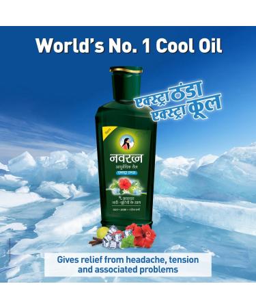 Navratna Ayurvedic hair oil 90 ml extra cool hair oil with 9 herbs against headaches stress insomnia and fatigue with Kajal sticker cooling and relaxing - Buy Online on GoSupps.com