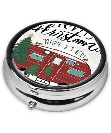 Farmhouse Christmas Mini Round Pill Box - 3 Compartment Travel Organizer for Home & Office | Portable Pill Case - Buy Online on GoSupps.com