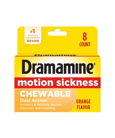 Dramamine Motion Sickness Relief - Chewable Orange Flavor 8 Count (Pack of 1)