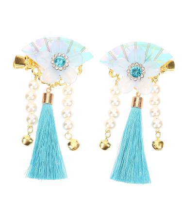 Beaupretty 1 Pair Japanese Fan Hairpin Baby Clips for Hair Japanese Hair Pin Tassel Hair Clips Japanese Style Hair Clip Bride Headpiece Kimono Headpiece Acrylic Decorate Child Girl 9x5cm Sky-blue