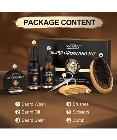 Beard Grooming Kit 6pcs Gift for Men for Valentine's Day Christmas Father's Day Birthdays Beard Wash Shampoo Beard Oil Beard Balm Beard Comb Brush Scissors - Buy Online on GoSupps.com