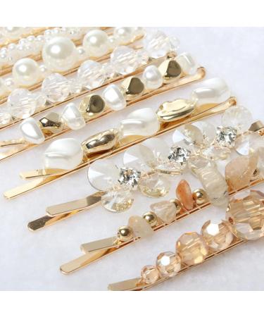 Pearl Hair Clips 10 Pack - Crystal Beaded Hairpins for Women/Girls - Handmade Metal Gold Barrettes - Hair Accessories - Buy Online on GoSupps.com