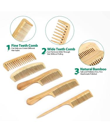 Natural Bamboo Hair Combs Set - Wide & Fine Tooth Styling Comb for Men & Women - Handmade Anti-Static Hairbrush - Heat Resistant Detangling Comb - SouxMux Gift Kit - Buy Online on GoSupps.com