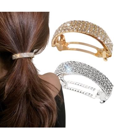 Crystal Hair Clips Barrettes Slides Grips for women Diamante Sparkly Hair Accessories Crystal Hairpins Everyday Wear Prom Party Ponytail Holder Women Girl Birthday Gift (Silver+Gold)