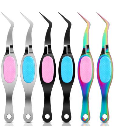 6 Pieces Craft Tweezers Stainless Steel Soft Grip Precision Tweezers Crossing Lock Curved Tweezers Reverse Grip Tweezers Fine Tip Tweezers for DIY Craft  Jewelry  Beading  Electronics