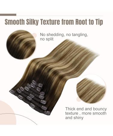 FSHINE 50cm Balayage Clip-In Hair Extensions - Medium Brown & Platinum Blonde Real Hair (120g 7 Pieces) for Women - Buy Online on GoSupps.com