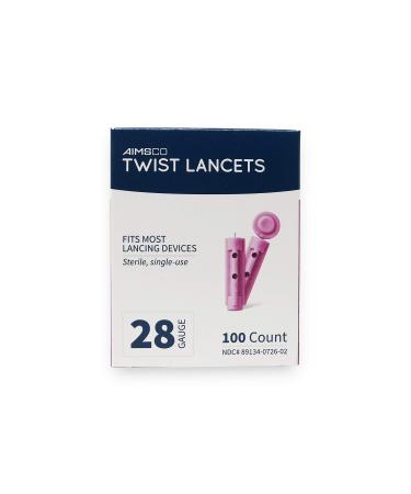 AIMSCO 28 Gauge Twist Lancet - 100 Count