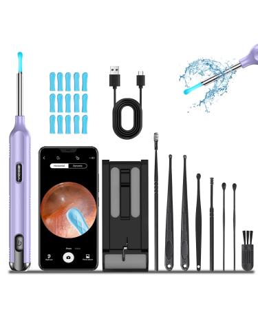 Ear Wax Removal Tool Camera Ear Wax Camera 1200P HD Ear Camera with 6 LED Light Ear Cleaning Kit with 15 Pcs Replacement Tips for iPhone & Android Phones Purple