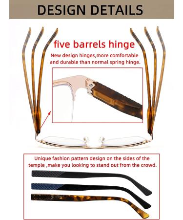 3-Pack Blue Light Blocking Reading Glasses for Men - Fashion Metal Half Frame Readers | Flexible Spring Hinge | Anti Glare/ Eye Strain/ UV Computer Eyeglasses | Magnification 2.25x | 3 Pack Mix Colors - Buy Online on GoSupps.com