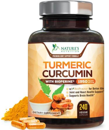 Turmeric Curcumin with BioPerine 1950mg - Natural Joint  Healthy Inflammatory Support with 95 Curcuminoids  Black Pepper for Maximum Potency  Best Absorption Tumeric Supplement - 240 Capsules 240 Count (Pack of 1)