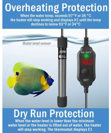 Adjustable 50-200W Submersible Aquarium Heater with LED Display - Ideal for 10-40 Gallon Tanks - Buy Online on GoSupps.com