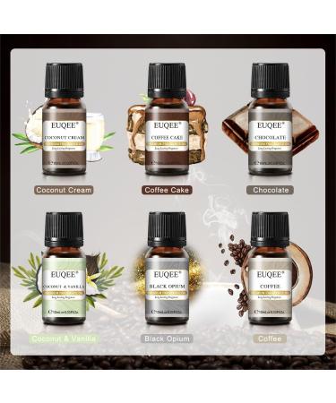 EUQEE Coffee Fragrance Oils Gift Set - 10ml Essential Oils for Home Diffusers - Coffee Cake, Chocolate, Coconut, Vanilla, Black Opium Scents - Buy Online on GoSupps.com