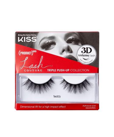 KISS (PRODUCT) RED Lash Couture Triple Push Up Collection 'Teddy' 3D Volume Reusable False Eyelashes with Triple Design Technology Multi-Angles & Lengths Contact Lens Friendly 1 Pair
