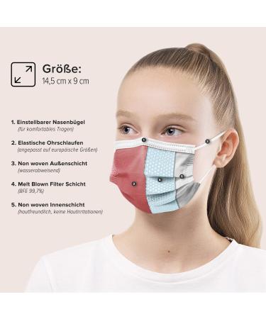 50 Small Red Disposable Face Masks | Made in Germany | CE Certified | Triple Layer Filtration | Elastic Earloops | Breathable | Type IIR - 99.78% Filtration - Buy Online on GoSupps.com
