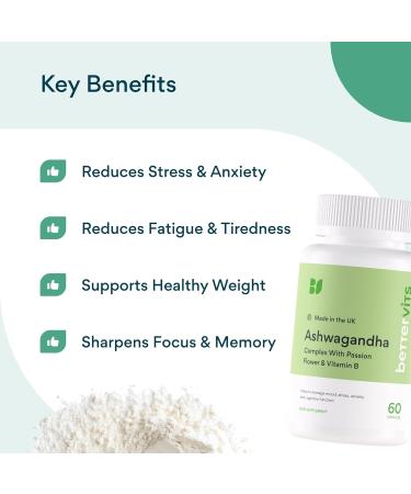 Bettervits Ashwagandha | KSM-66 | High Strength 800mg | with B-Vitamins | Anxiety Mood & Stress - Buy Online on GoSupps.com