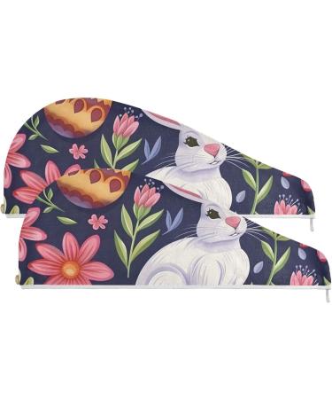 Rabbit Red Flowers Hair Towel 2 Pack | Super Absorbent Quick Dry Turbans for Women & Girls - Buy Online on GoSupps.com