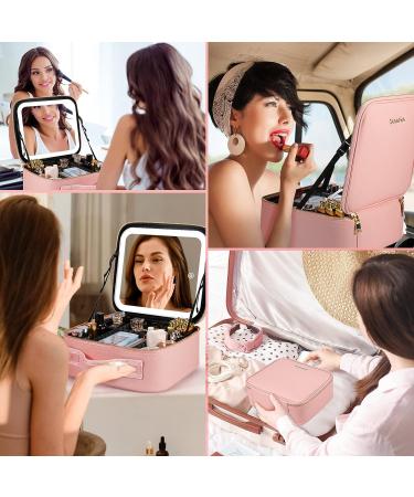 LED Lighted Makeup Travel Bag with Adjustable Dividers - Portable & Waterproof Organizer Case with Mirror - Pink - Buy Online on GoSupps.com