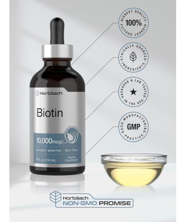 Horb ach Biotin Liquid Drops 10000mcg | 4 fl oz | Berry Flavor | Vegetarian Non-GMO & Gluten Free Supplement - Buy Online on GoSupps.com
