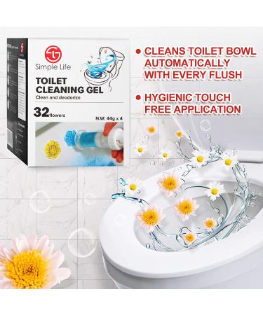 Simple Life Fresh Flower Stamp Toilet Gels Variety Pack - 32 Stamps, Pack of 4 - Limescale & Stain Removal with Air Freshening Scent - Deodorizing Clean - Blue & Yellow - Buy Online on GoSupps.com