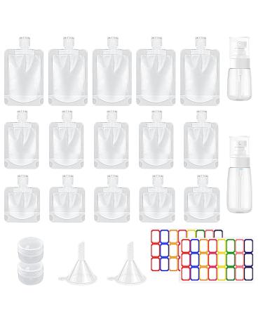 Homgaty Refillable Travel Pouches 23Pcs Empty Squeeze Pouches (30ml/50ml/100ml) 2pcs Cosmetic Jars TSA Approved Stand Up Pouch for Toiletry Portable Travel Fluid Makeup Packing Bag