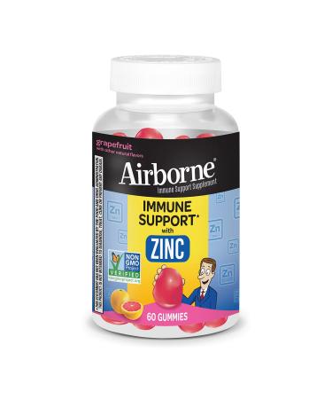 Airborne Zinc Gummies, Chewable Zinc Immune Support Supplement - Non-GMO Project Verified, Gluten & Gelatin Free - 60 Gummies, Grapefruit Flavor