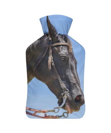 Black Horse Hot Water Bottle With Cover Plush Bed Bottle Hand Warmer For Adults And Children 26.5X15.3cm