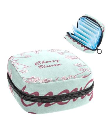 Mint Green Cherry Blossom Sanitary Napkin Storage Bag Feminine Menstrual Cup Pouches Nursing Pad Holder Tampon Bags Portable Period Bag for Women Teen Girls 1Pcs Multi-colored 6