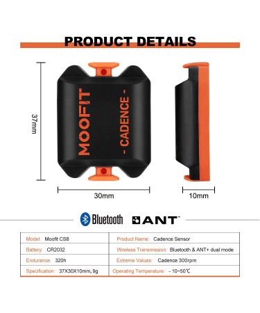 Moofit Cadence Sensor Bluetooth/ANT+ IP67 Waterproof for Cycling - Compatible with Wahoo, Zwift, TacX - Wireless RPM Spin Bike Sensor - Buy Online on GoSupps.com