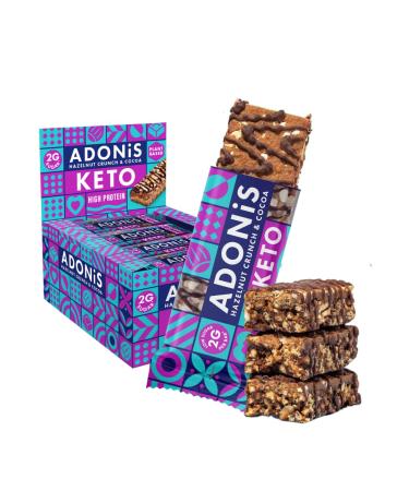 Adonis Keto High Protein Bars with Crunchy Hazelnuts and Chocolate (16 x 45g Bars) | Vegan and Keto l 100% Natural l Sugar Free, Palm Oil Free, Low Lactose
