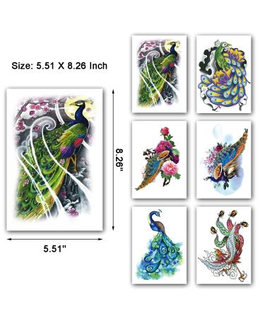 Peacock Arm Sleeve Temporary Tattoos for Women & Men - 8-Sheet Set - Buy Online on GoSupps.com